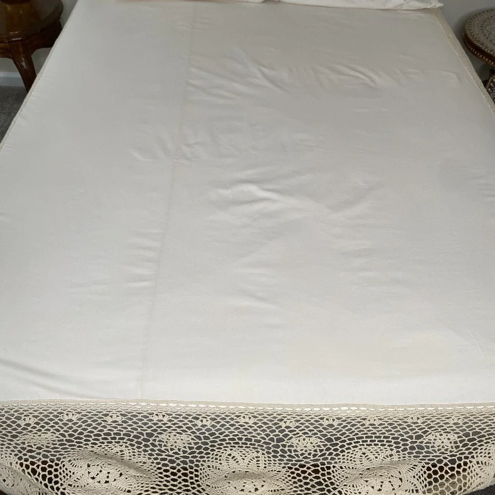 Vintage Hand Crocheted Lace Flat Sheet 50x70